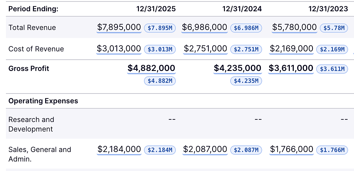 ZeroSense Pro inline labels showing readable values beside every figure in a financial statement